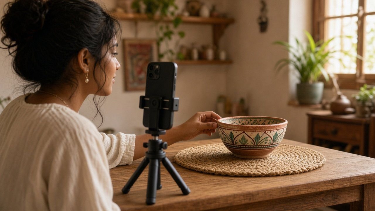 A creator filming a short product clip on a phone