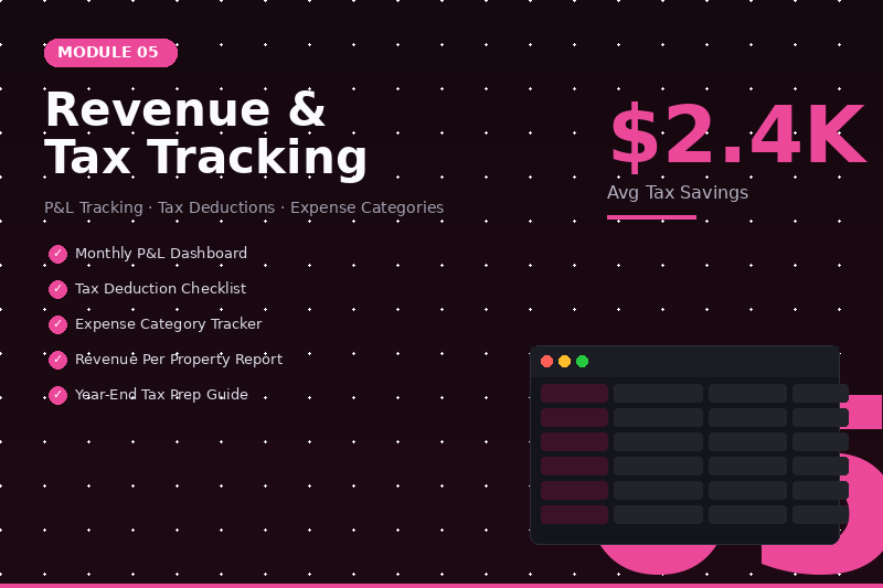 STR revenue and tax tracking command center - P&L tracking, expense categories, tax deductions