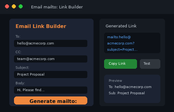 Email mailto link builder preview