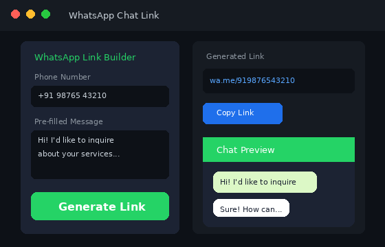 WhatsApp chat link tool preview